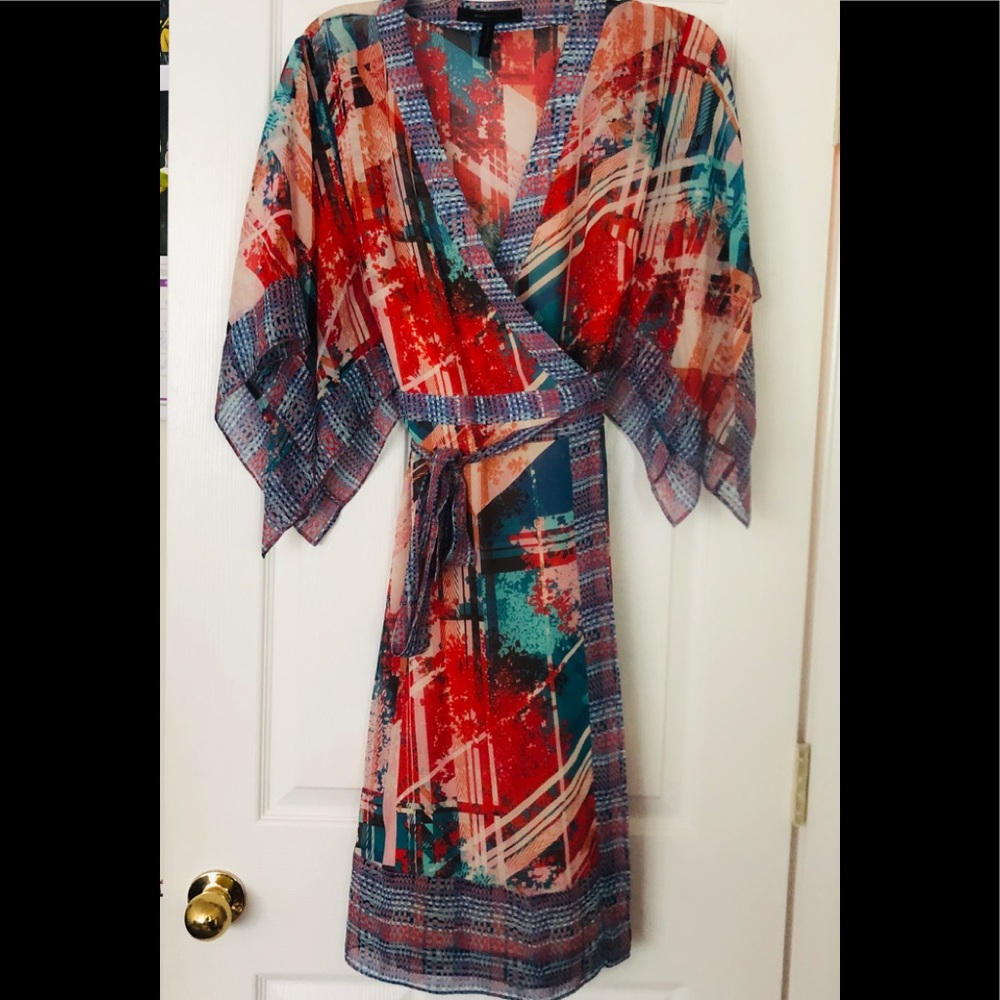 BCBG Maxazria  Mosaic print  sheer wrap dress.
